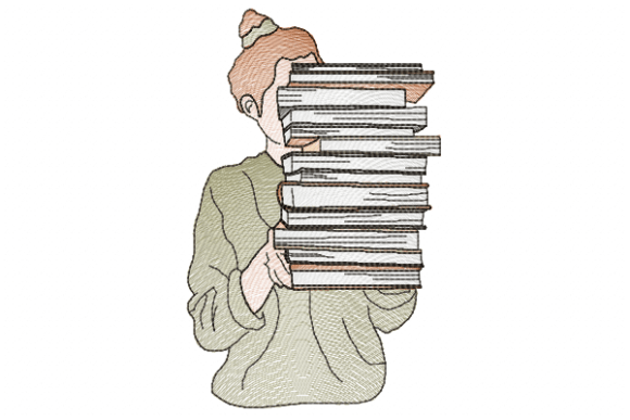 Girl and Books: A Thoughtful Embroidery Design for Boutique Apparel