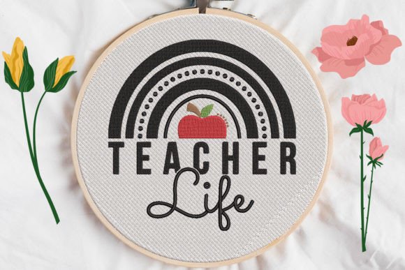 Teacher Life Rainbow and Apple: An Embroidery Review